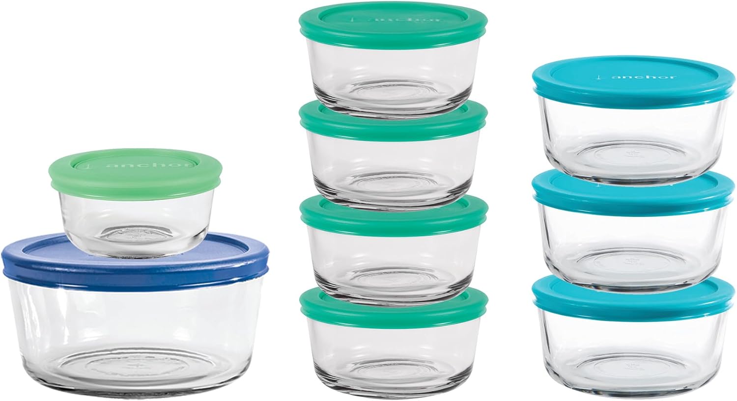 Anchor Hocking® 9pc SnugFit Glass Food Storage Set with Multicoloured Lids