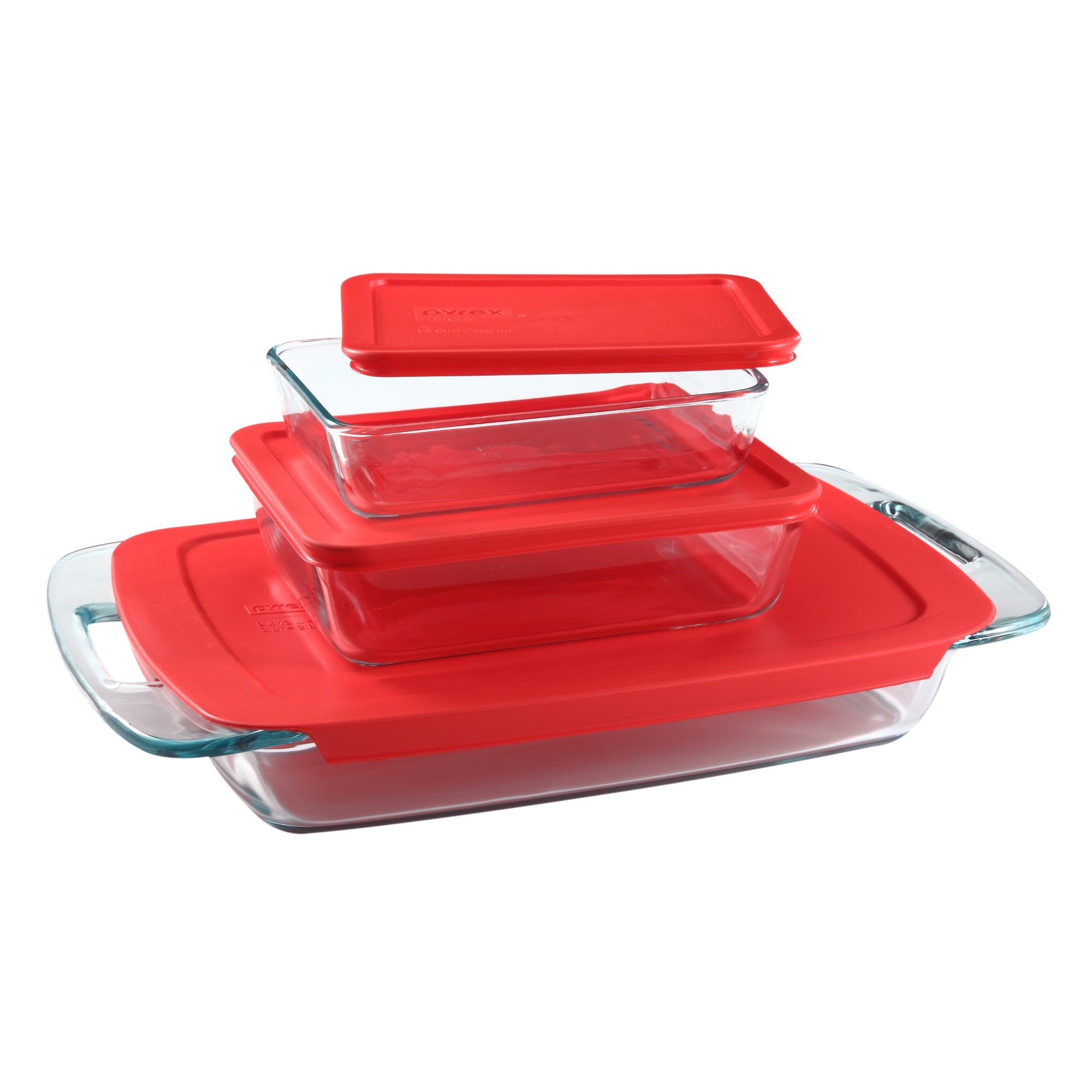 Pyrex® Easy Grab 6 Piece Bakeware V/P w/Red Lids (2.85L, 3 & 6 Cup)