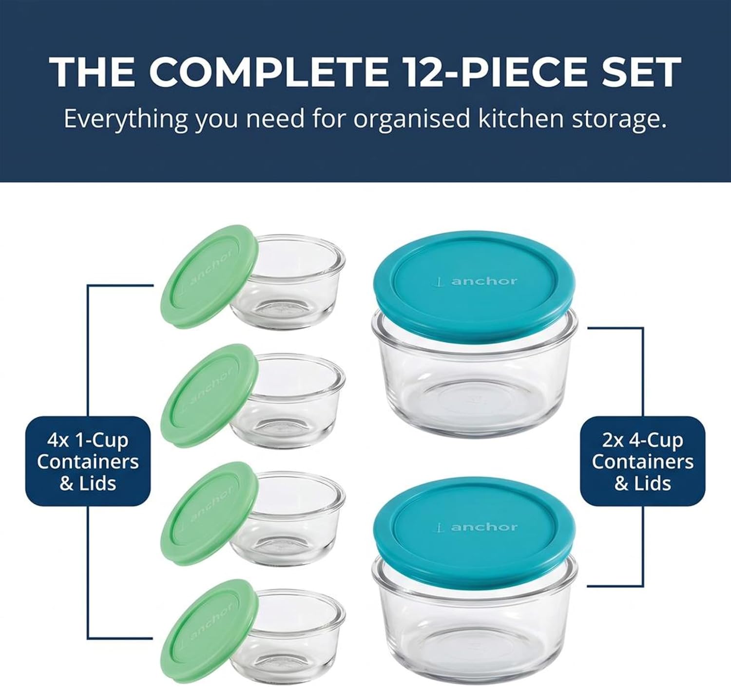 Anchor Hocking® 6pc Set w/Multi Colour Snugfit Lids