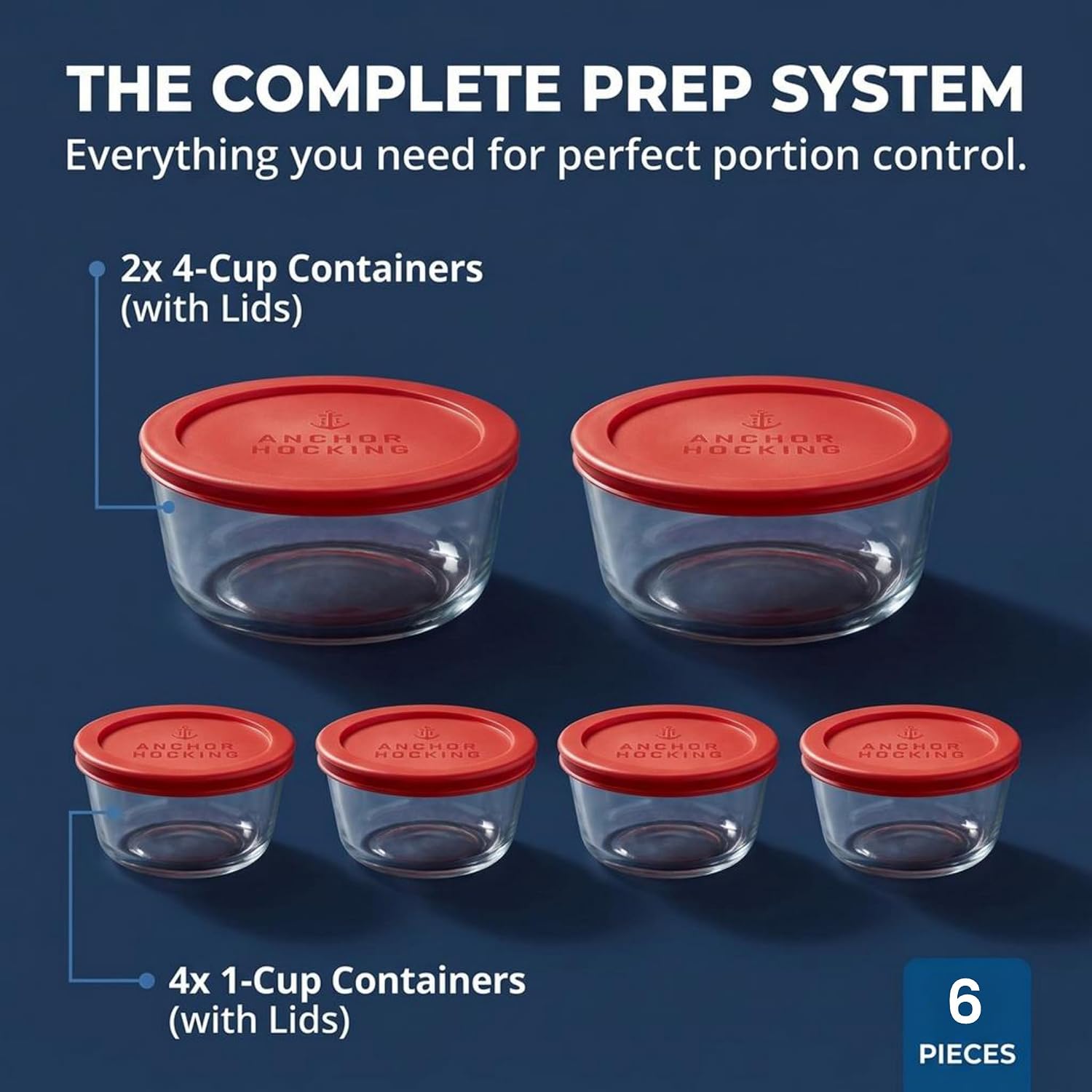 Anchor Hocking® 6pc Set w/Red Snugfit Lids