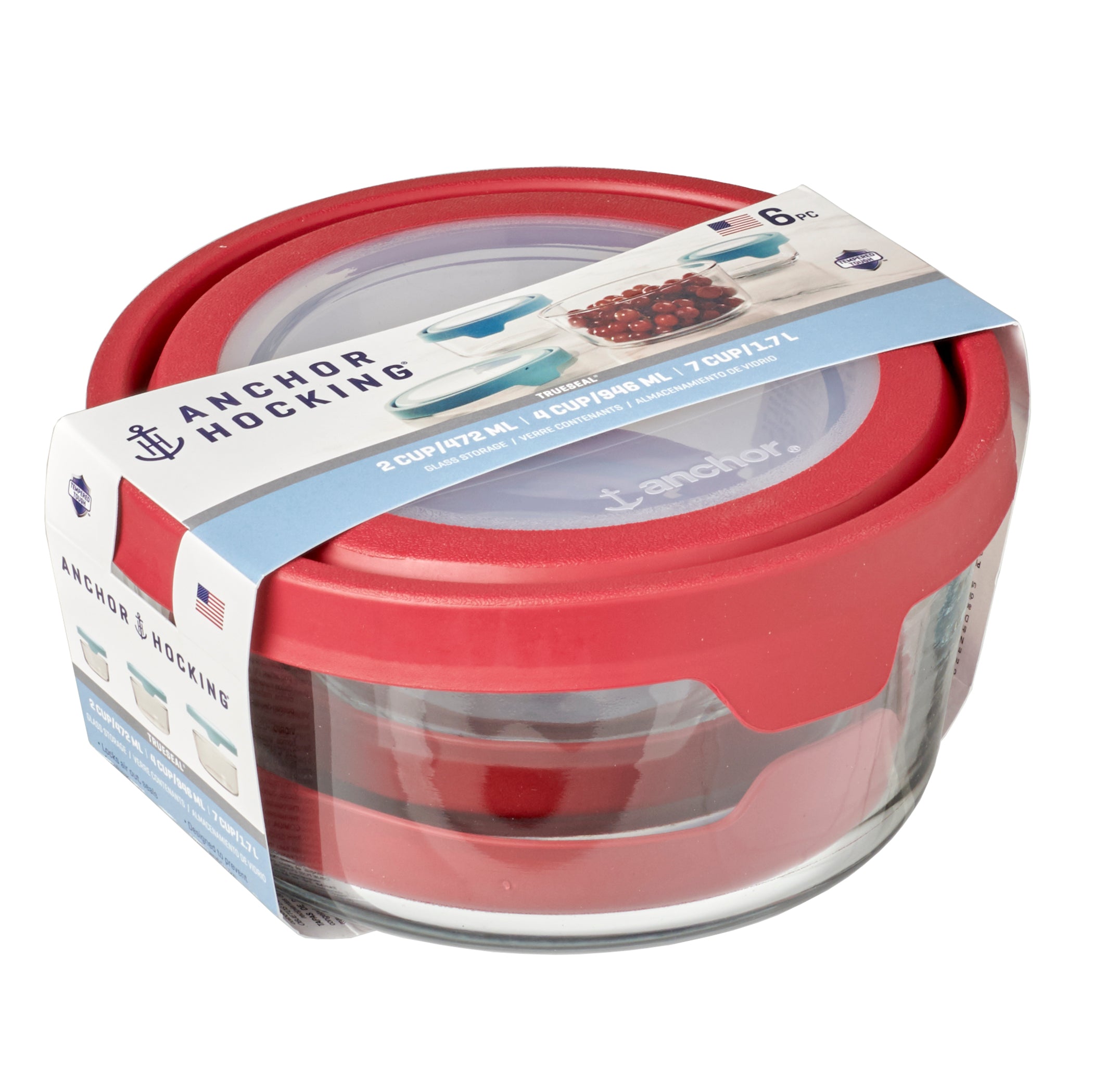 Anchor Hocking® 6 Pc Value Pack TrueSeal™ Food Storage w/Cherry Lid (2,4,7 cup)