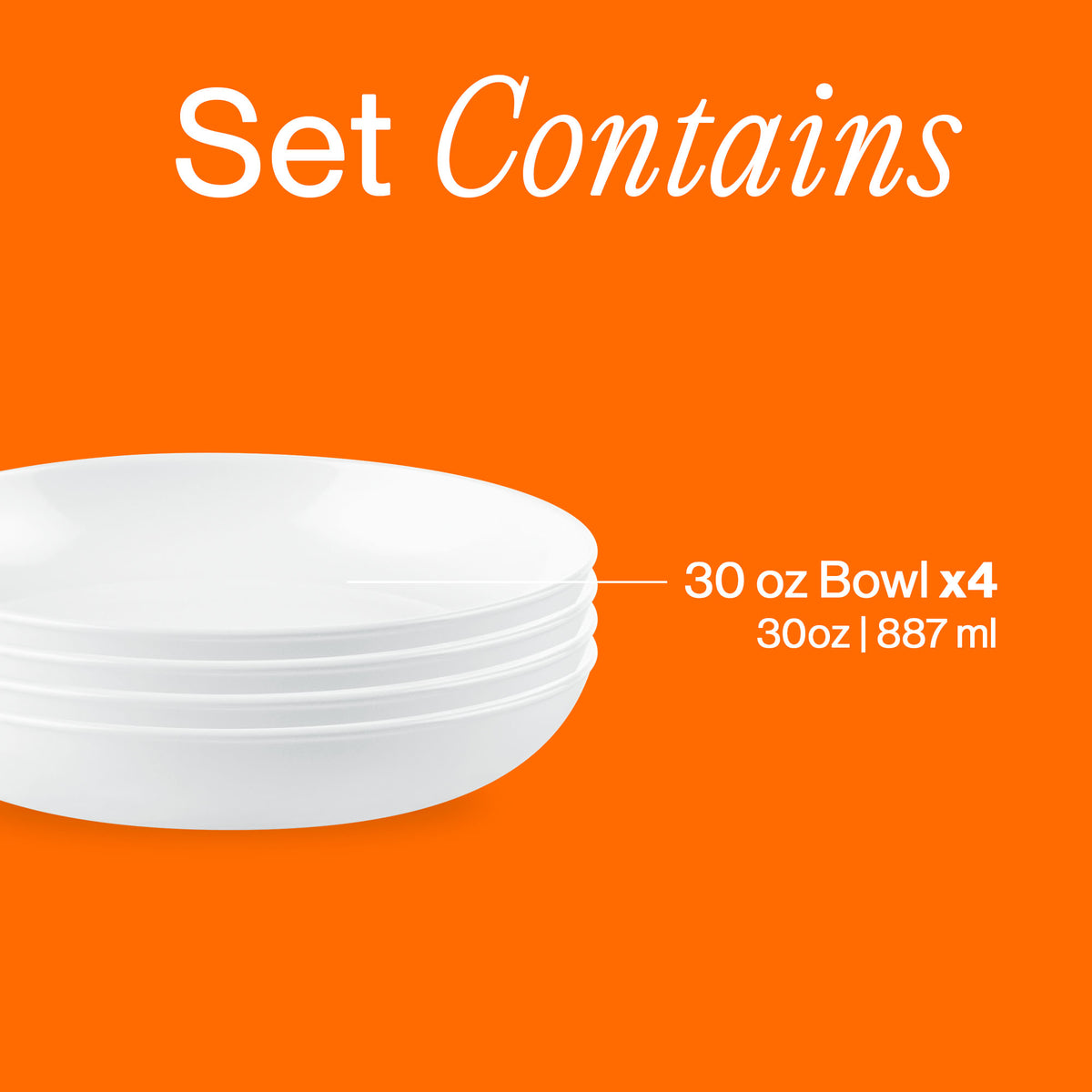 Corelle® Winter Frost White Versa Meal Bowl 887mL-4 Pack-DTCM