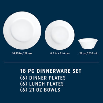 Corelle® Dazzling White Wide Rim 18 Piece Dinner Set