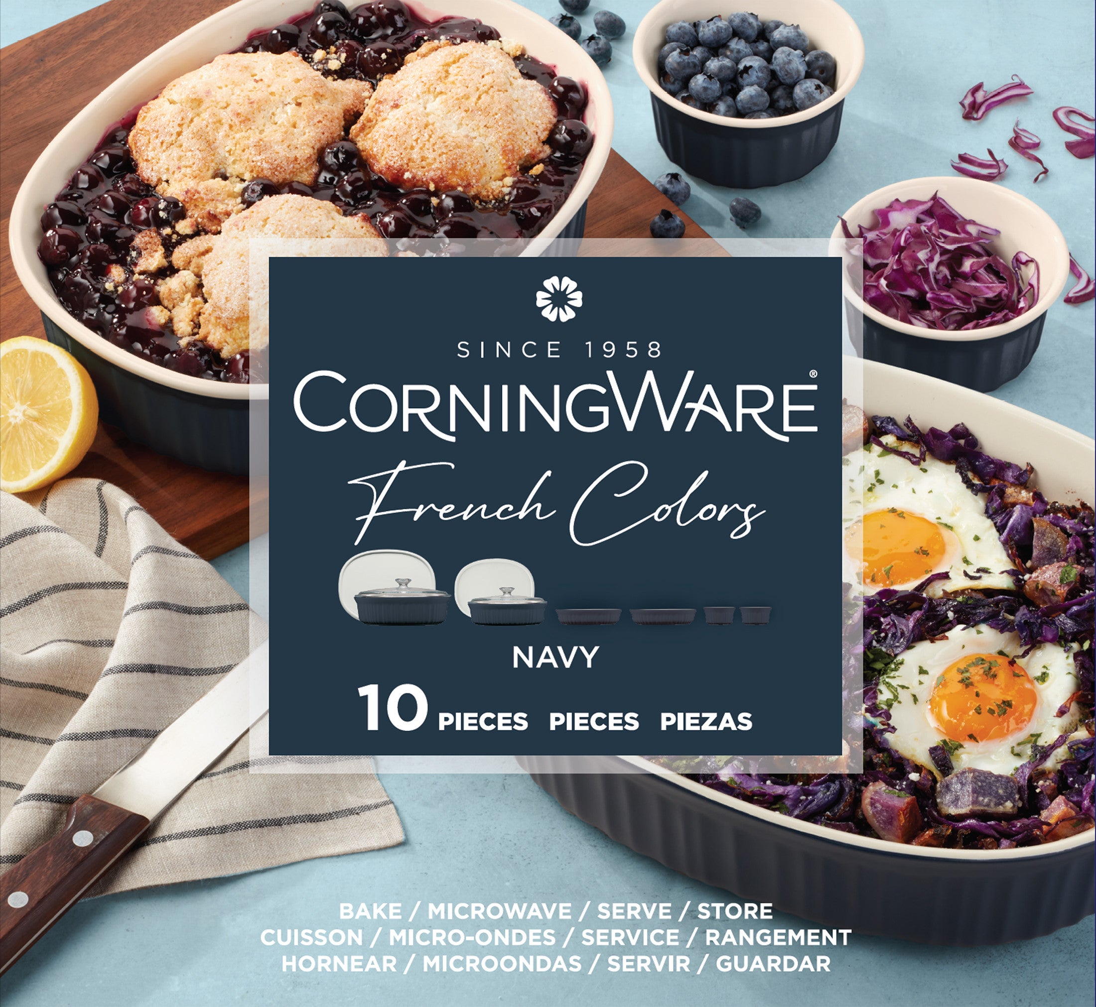 CORNINGWARE Creations STONEWARE 調理器具セット Corningware® FW Colors 10 Piece Set Navy – Global Kitchen Brands