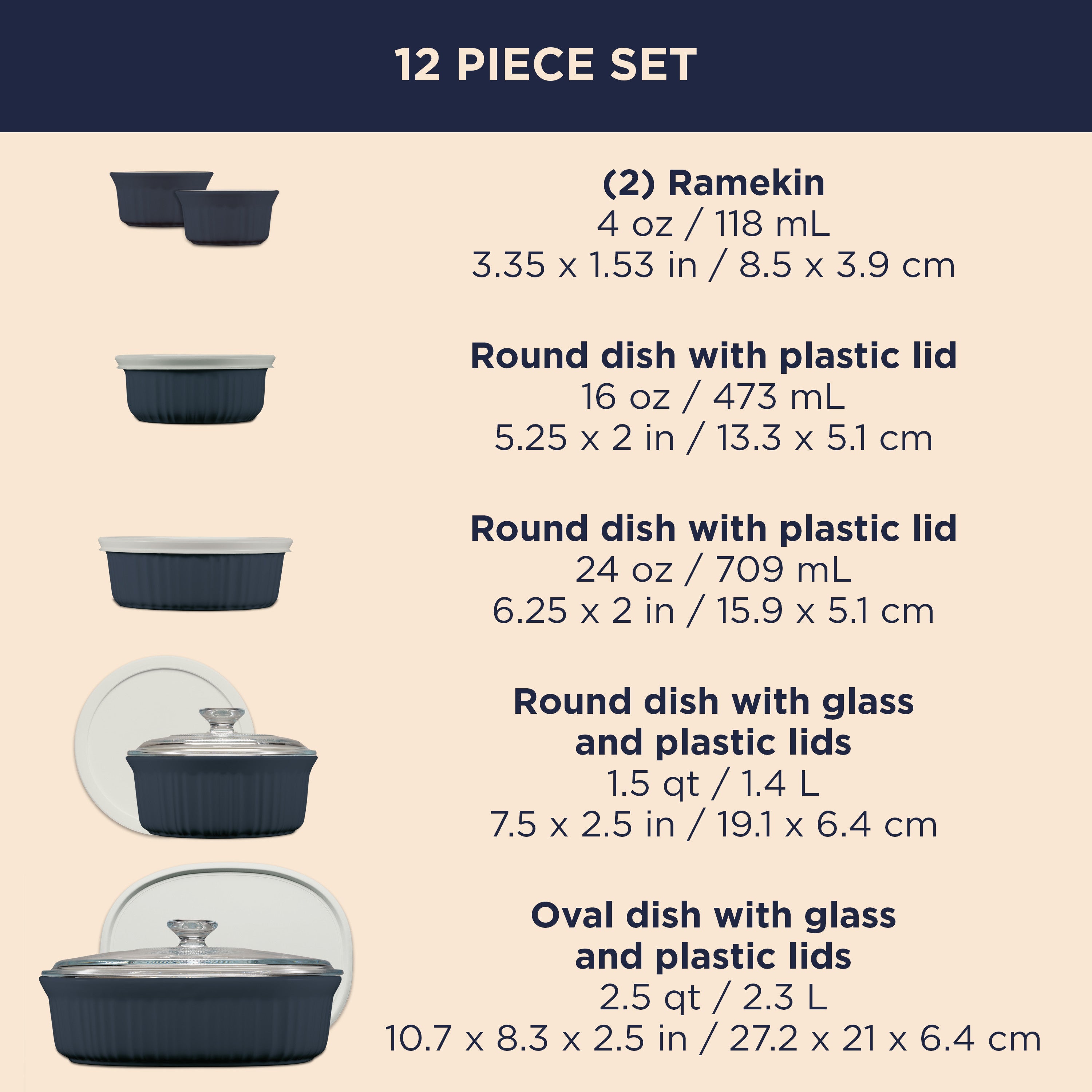 Corningware® FW Colors 12 Piece Set Navy