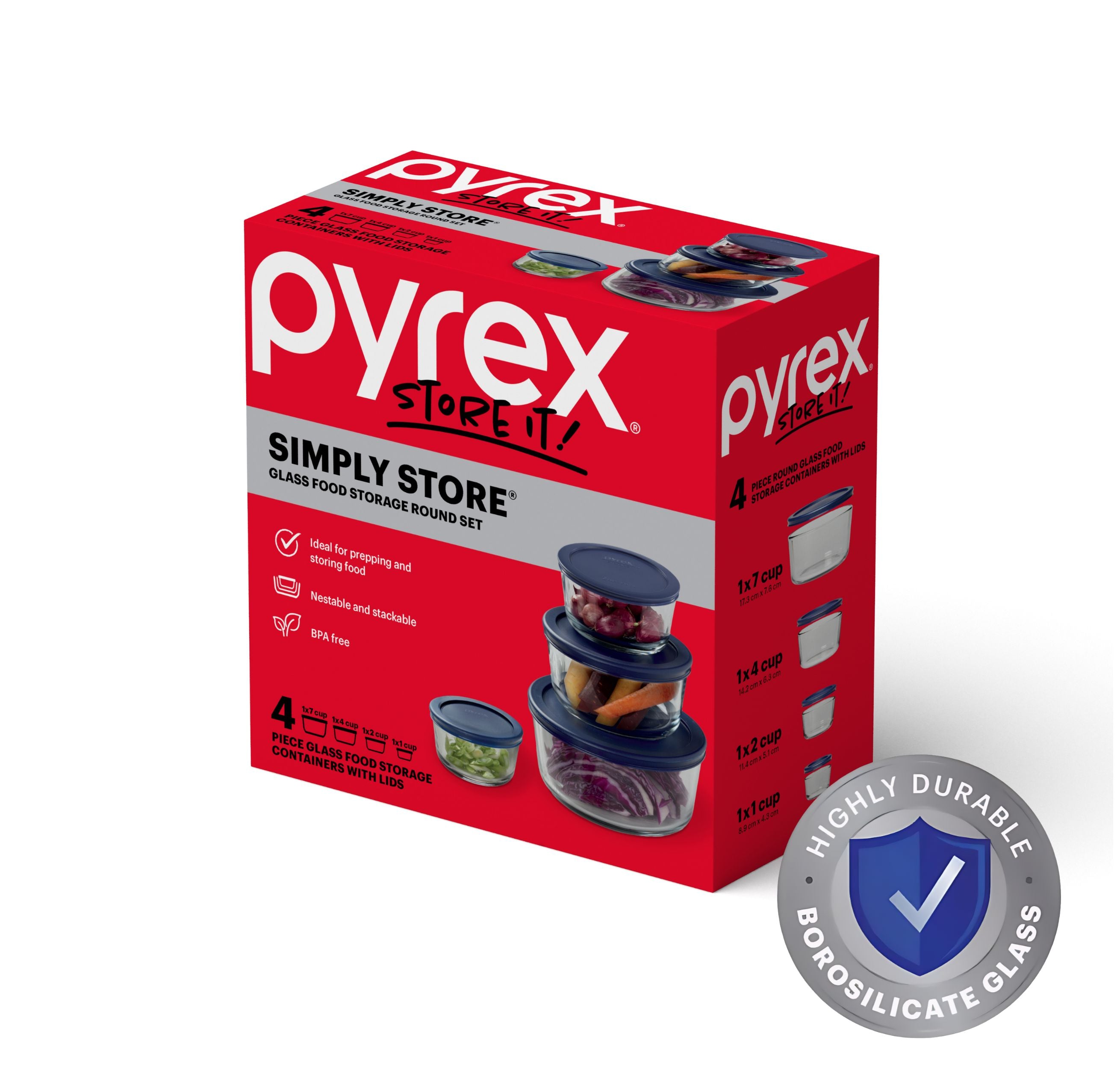 Pyrex® Simply Store Storage 4 Piece Round Set w/Navy Lids