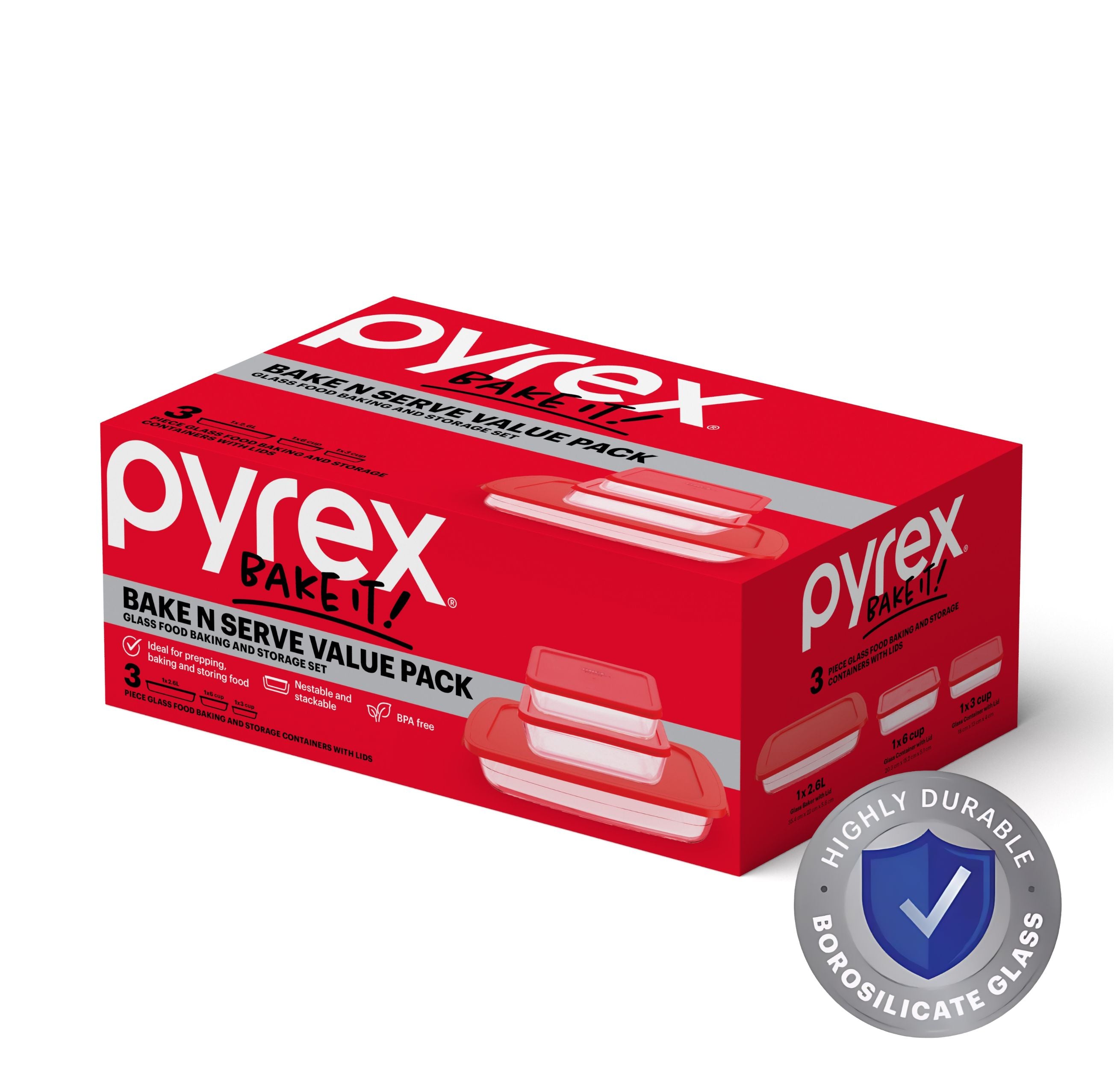 Pyrex® Bake N Serve 3 Piece Set w/Red Lids