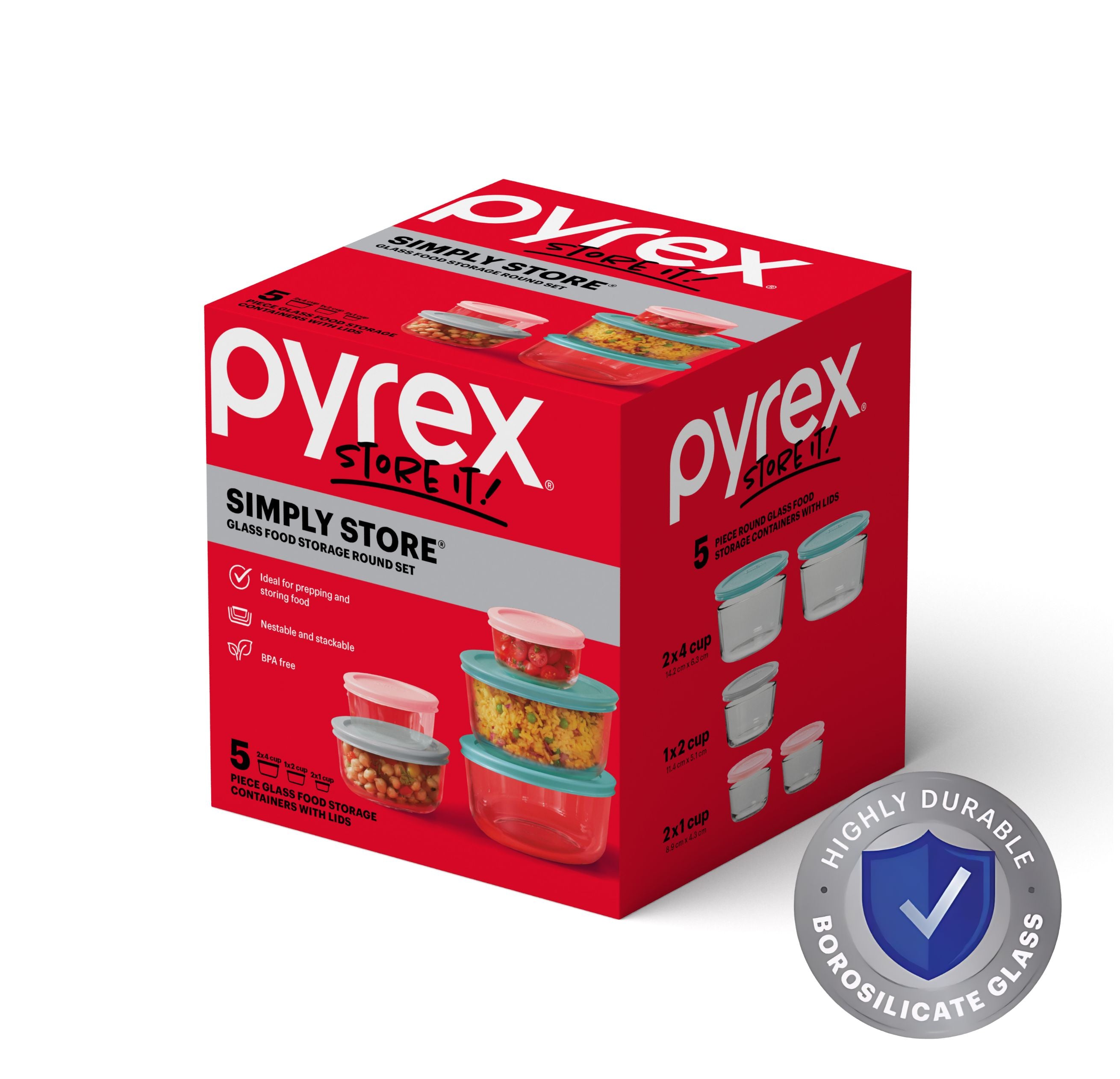 Pyrex® Simply Store Storage 5 Piece Round Set w/Coloured Lids