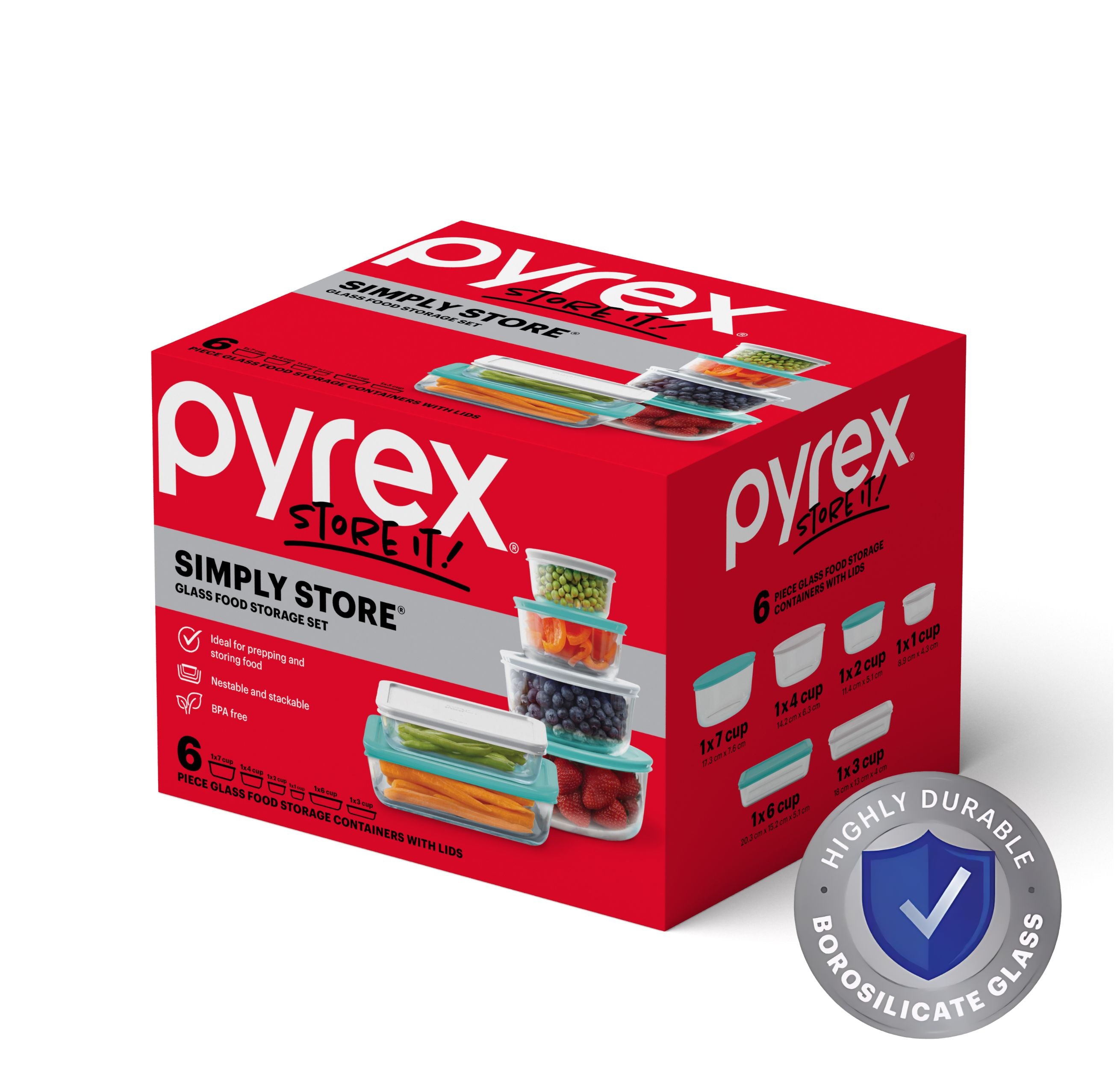 Pyrex® Simply Store Storage 6 Piece Set w/Coloured Lids