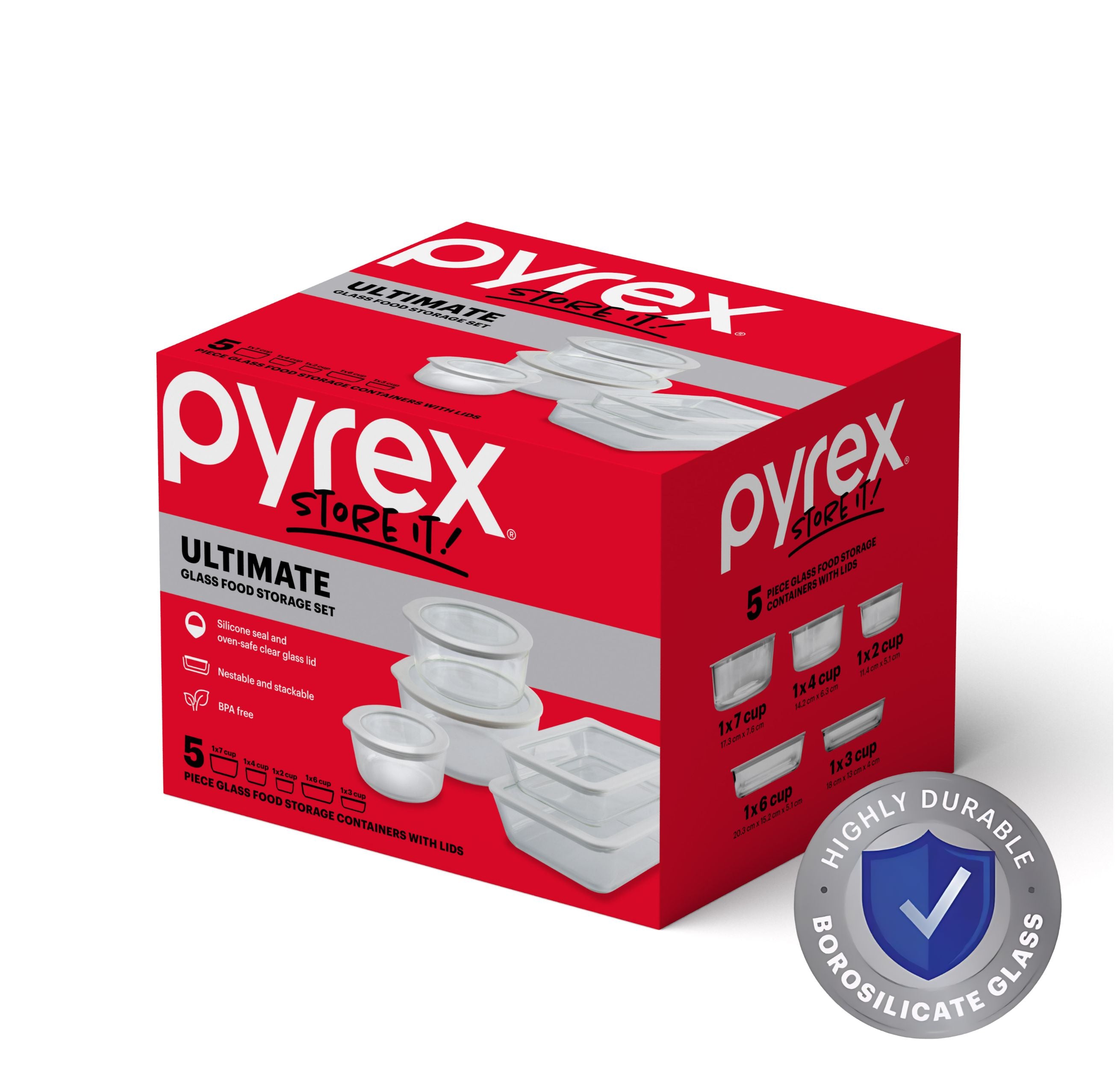 Pyrex® Ultimate Storage 5 Piece Set w/White Lids