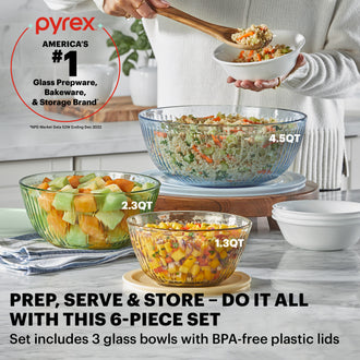 Pyrex® Colours Storage Sculptured 6 Piece Bowl Set (Yellow/Green/Blue)