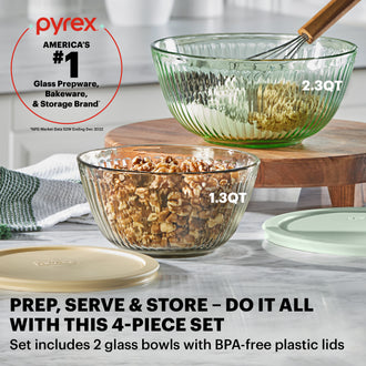 Pyrex® Colours Storage Sculptured Bowl 4 Piece Set (Yellow/Green)