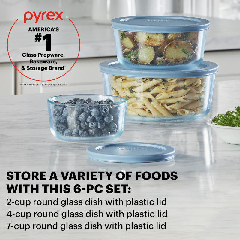 Pyrex® Colours Storage 6 Piece Set V/P-Blue (2,4,7 Cup)