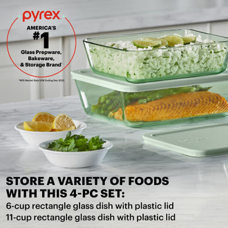 Pyrex® Colours Storage Green 4 Piece Set (6 Cup|11 Cup)
