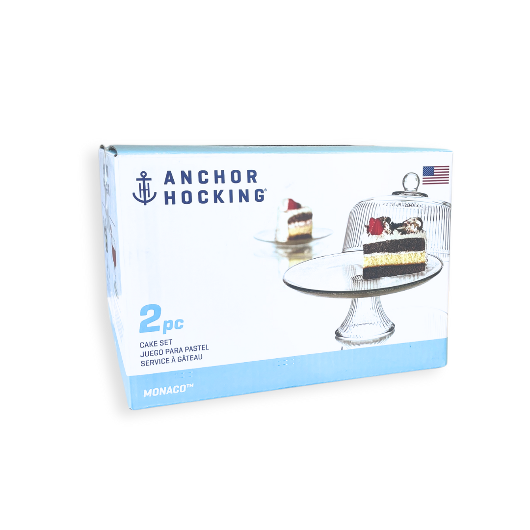 Anchor Hocking® Monaco 2 Pc Ribbed Cake Stand w/Domed Lid