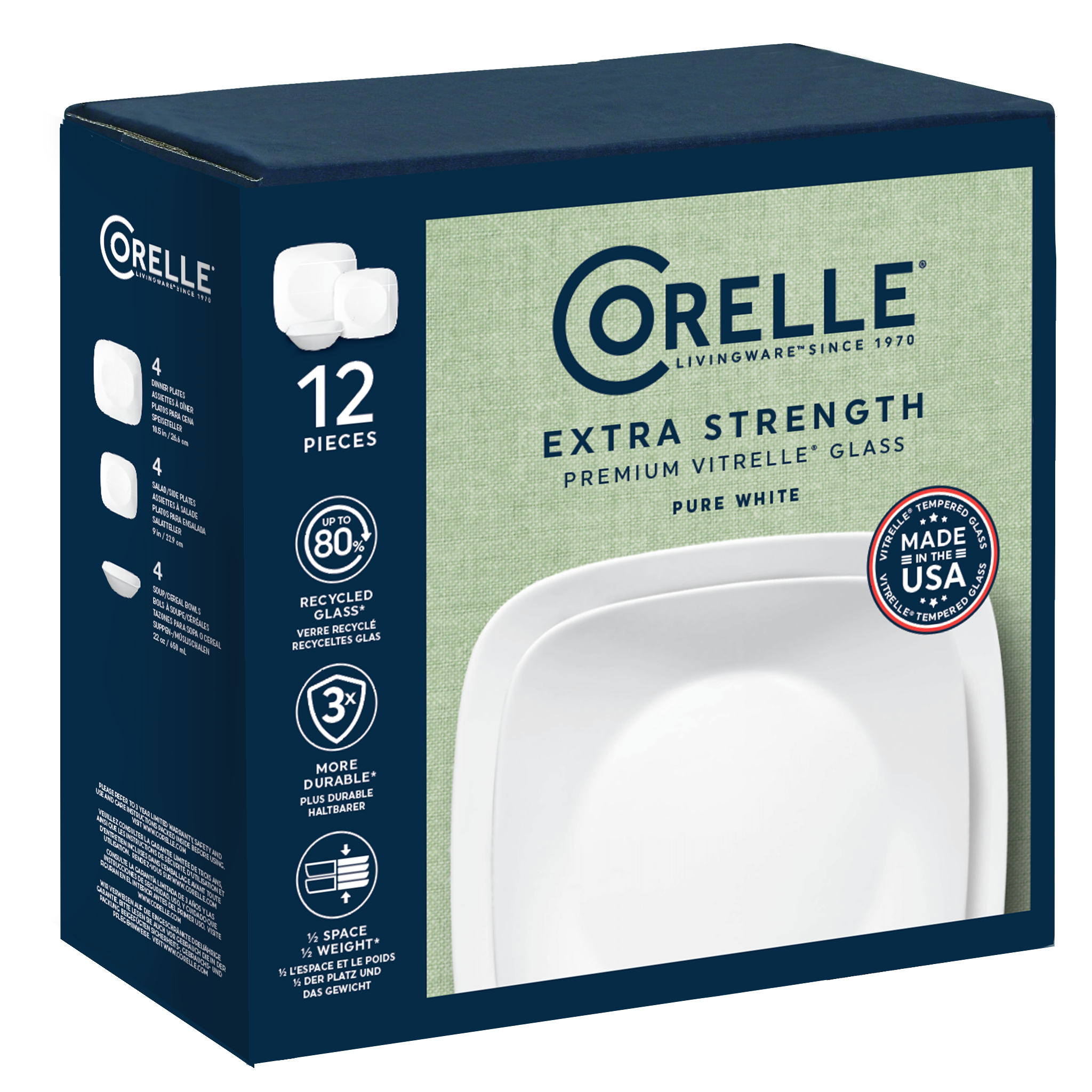 Corelle® Square Pure White 12 Piece Dinner Set