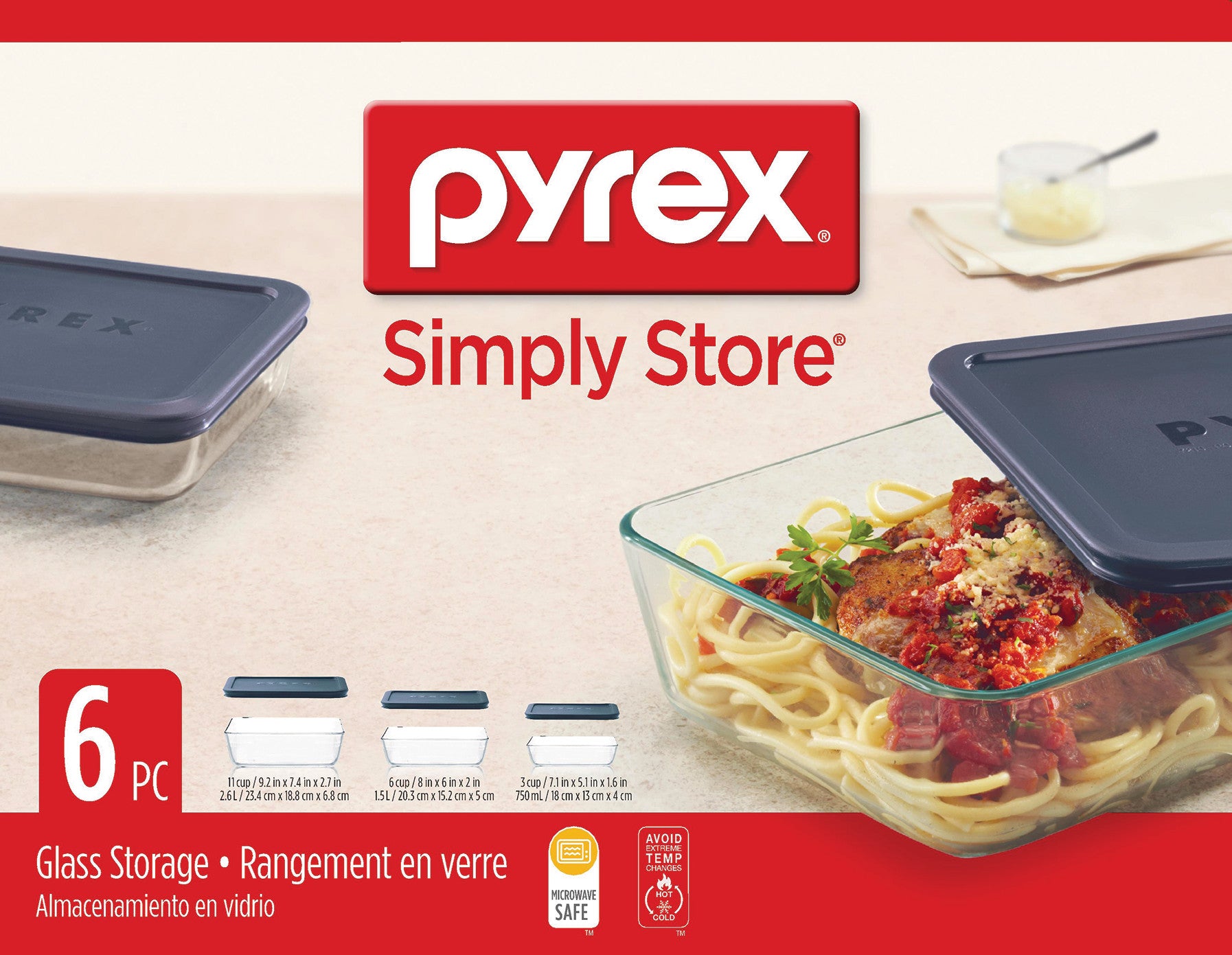 Pyrex® Simply Store Blue Rectangle 6 Piece Set
